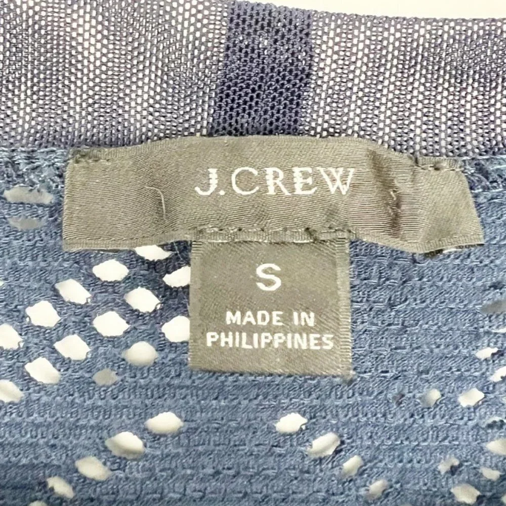 J. Crew Stretchy Floral Lace Crew Neck Short Sleeve Top. Navy Blue. Size S